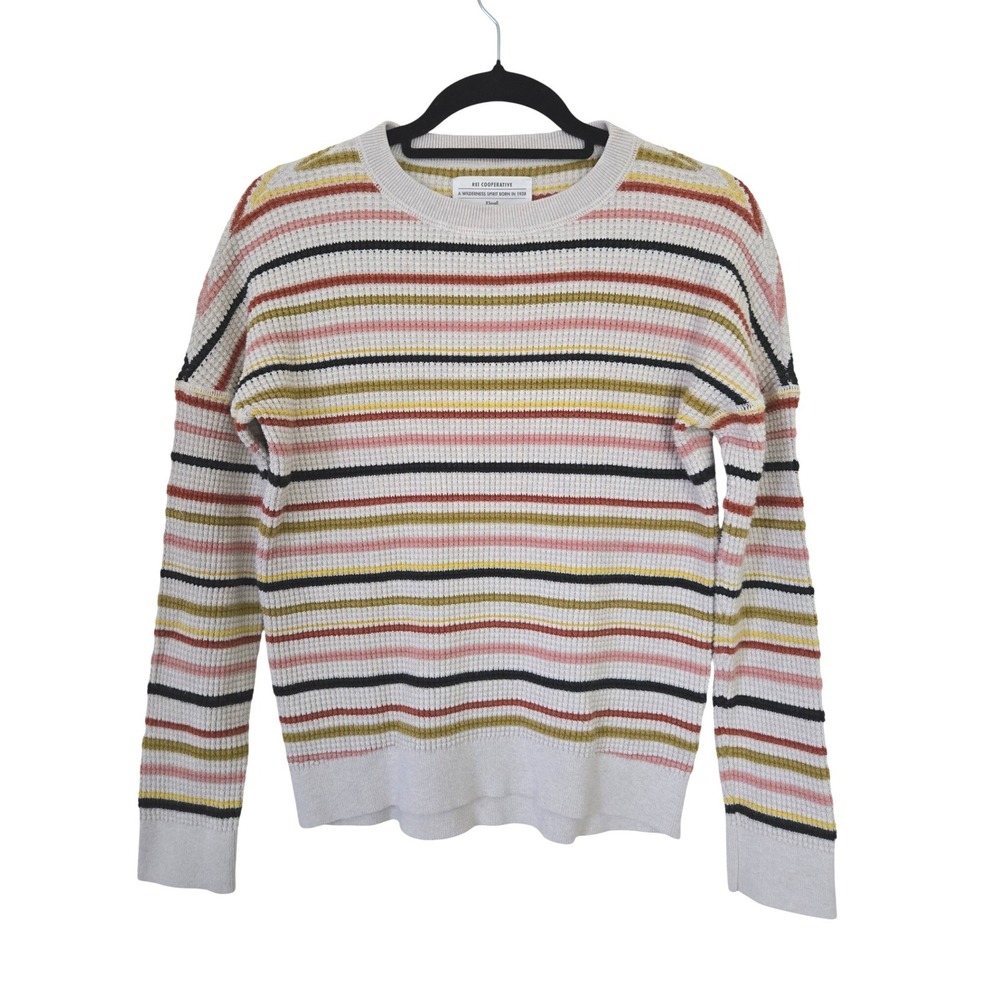 REI Co-op Womens Striped Waffle Knit Sweater‎ 100% Organic Cotton XS Pullover